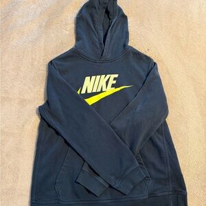 Boys Nike Navy Hoodie with Neon Yellow Logo